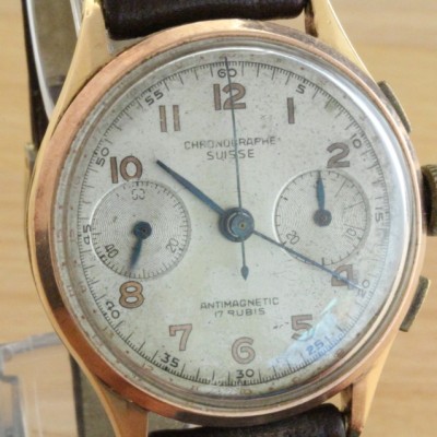 Zur Referenz: 'Chronograph Handaufzug 18kt Gelbgold  Landeron Cal.47'